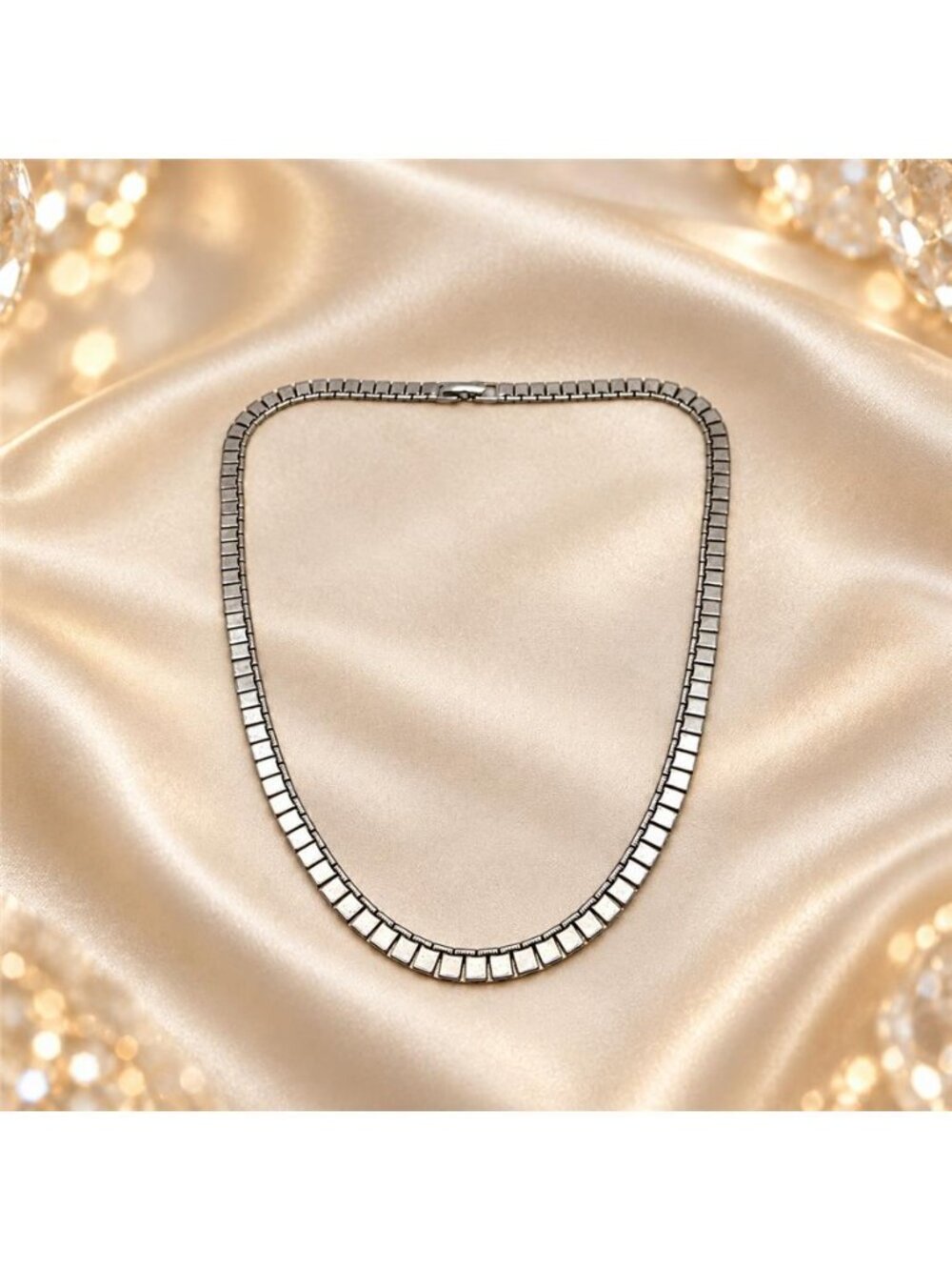 Silver Tone Square Tile Link Collar Necklace 16.5 In Signed Monet Vintage